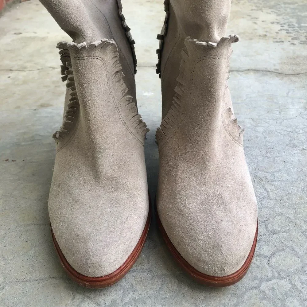 Joie Mathilde suede western ankle boots booties fringe gray off white 9.5